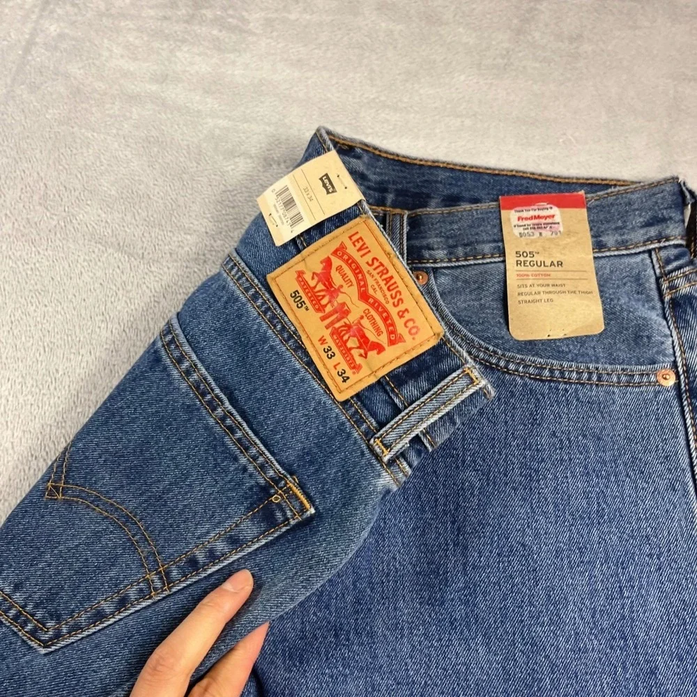 Levis 505 Regular Fit Straight Leg Mens Jeans Blue Denim 33x34 NWT 00505-0216